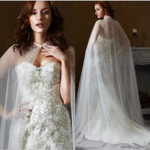 Appliques Bridal Cloak Long Two Layer Tulle Jackets White Ivory Capes Wrap Wedding Accessories