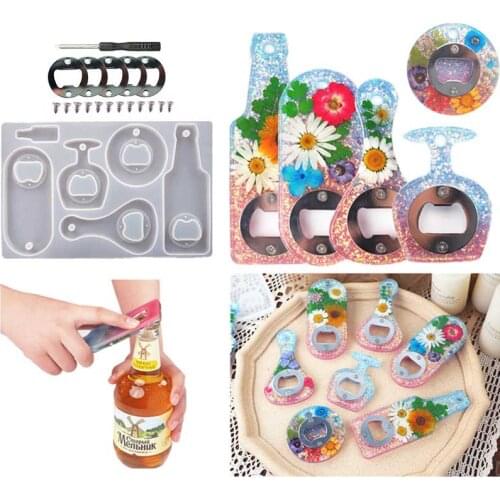 Bottle Opener Resin Molds Kit Wine Corkscrew Epoxy Silicone Mould For Diy Keychain Beer Spanner Jar Corkscrew Craft Casting Tool