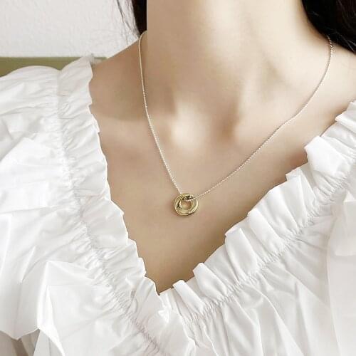 Amaiyllis 925 Sterling Silver Geometric Round Rotating Circle Necklace Simple Choker Necklace Pendant Jewelry Gift