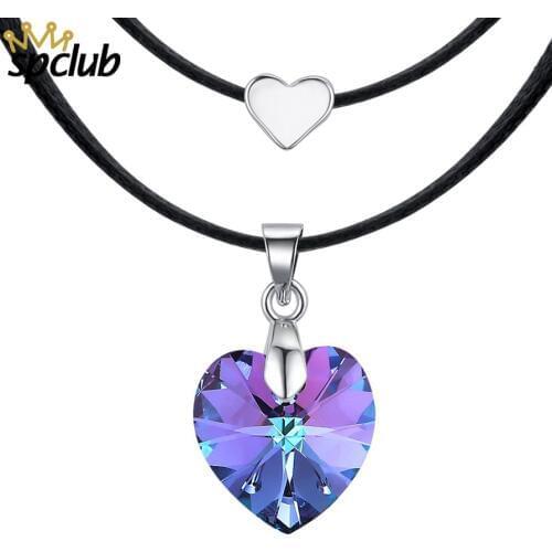 Crystal From Swarovski Love Heart Necklace For Women Multi-Layer Necklace Black Rope chaint Necklace Gift Joyas