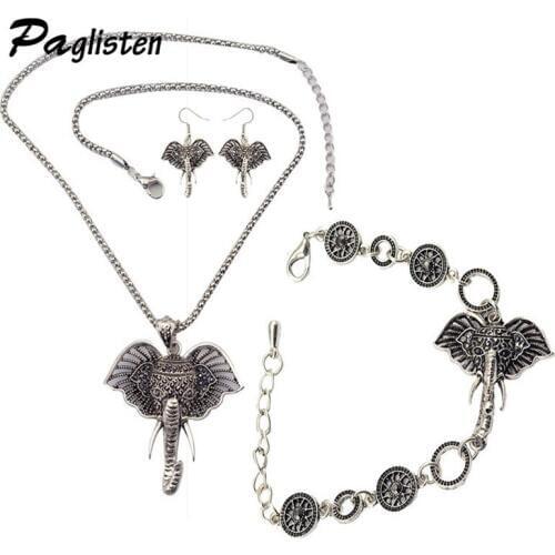 PAGlisten Fashion Jewelry Hot Vintage Elephant Choker Necklace Pendant Earring For Women Jewelry Sets ZA146