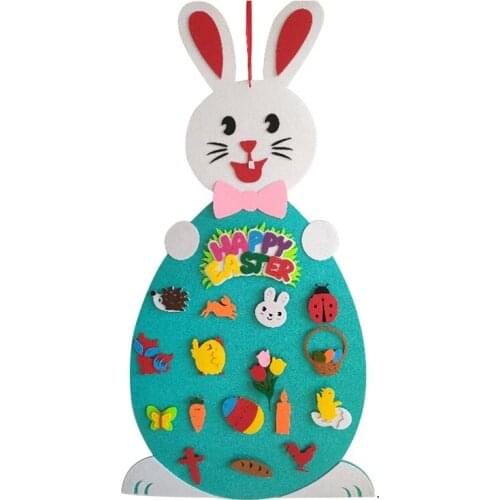Easter Kids DIY Felt Rabbit Ornaments Toy Set With Detachable Easter Bunny Wall Hanging Games For Home Door Decoration