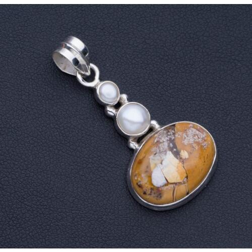 Natural Brecciated Mookaite and River Pearl Punk Style 925 Sterling Silver Pendant 1 1/2" P0705