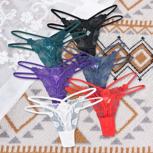 Sexy Lace Floral Thong Ladies Panties Embroidered Mesh Perspective T back Underwear Female Low Waist Hollow Out G-String