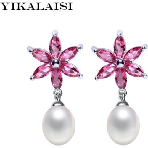 YIKALAISI 2017 genuine Natural pearl earrings fashion jewelry for Women 925 sterling silver pearl Jewelry long earrings gifts