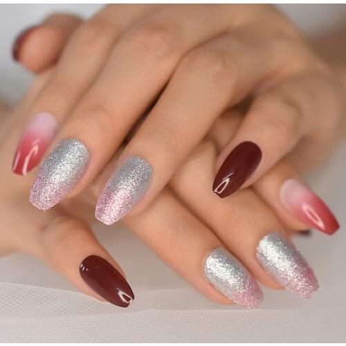 Nail Art Decorations Medium-Short Gilitter Pre-Design Press On Nails Coffin Supplies Wholesale Fadeing Red Fingernails Charms