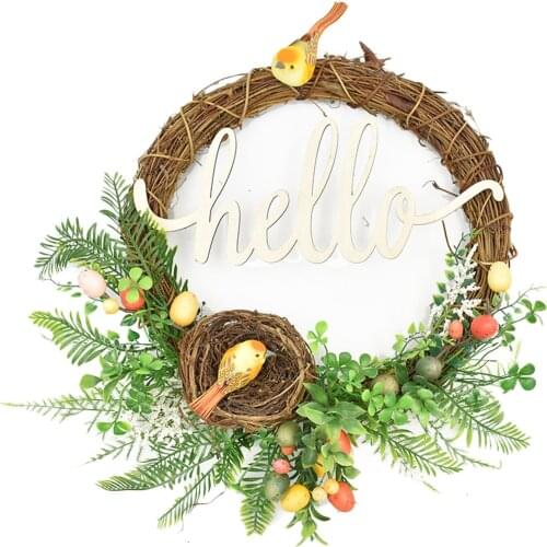 Hanging Western Bird Nest Wreath Door Decorations 43cm Eggs Forest Green Leaves Easter Festivals Festival Garlands Ornaments