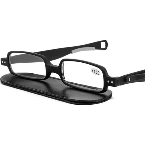 Rotating Folding Reading Glasses Men Women Superthin Rectangle Full-rim Classic 4 Colors with Case +1 +1.5 +2 +2.5 +3 +3.5 +4