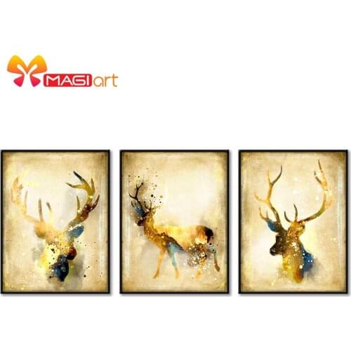 Cross stitch kits Embroidery needlework sets 11CT water soluble canvas patterns 14CT Abstract Style golden deer-NCMA066