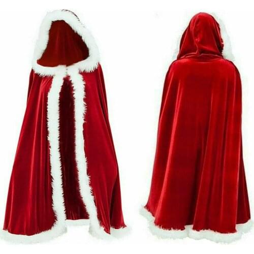Fancy Christmas Day Women Velvet Long Cloak Cape with Hooded for Halloween Cosplay Costumes