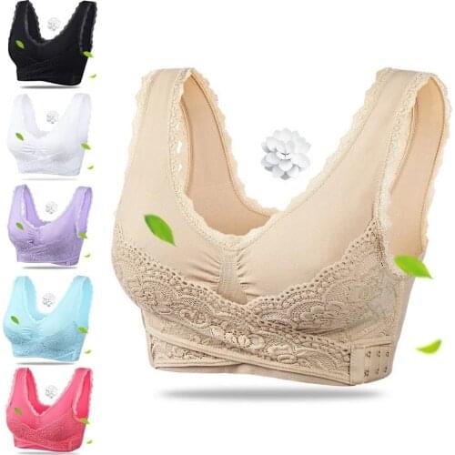 Women Lace Sports Bra Wirefree Front Closure Gather Seamless Vest Elastic Shockproof Fitness Yoga Running Top Underwear Dropship