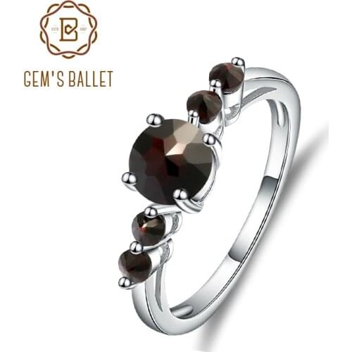 GEMS BALLET Natural Black Garnet Gemstone Ring Genuine 925 Sterling Silver Rings For Women Gift Fashion Jewelry Vintage