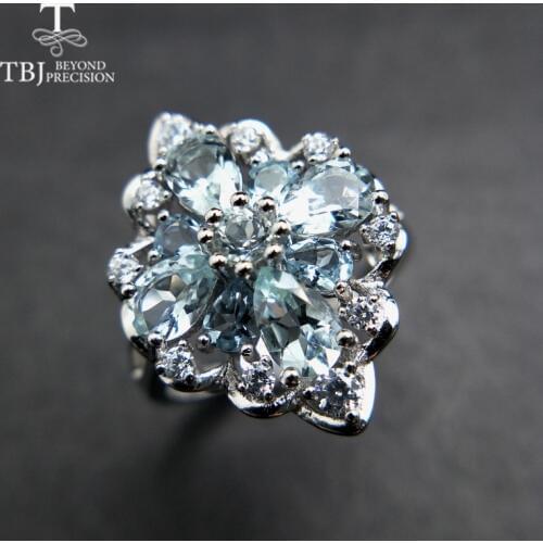 TBJ,100% natural 3ct Brazil aquamarine gemstone ring in 925 sterling silver precious stone jewelry for lady with gift box