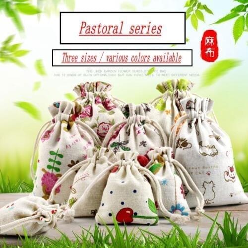 10PCS / Batch Linen Jute Cartoon Cotton Bag Christmas / Travel / Cosmetics / Storage / Wedding / Gift Display Packaging Bag