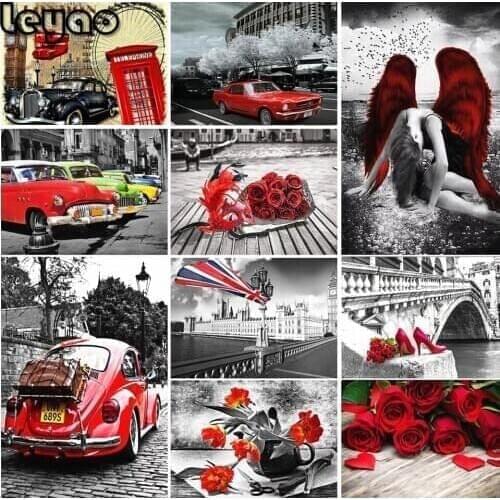 5D,DIY,Diamond Painting,Black and white red,European Street View,Full Diamond Embroidery Pictures Of Rhinestones Diamond Mosaic