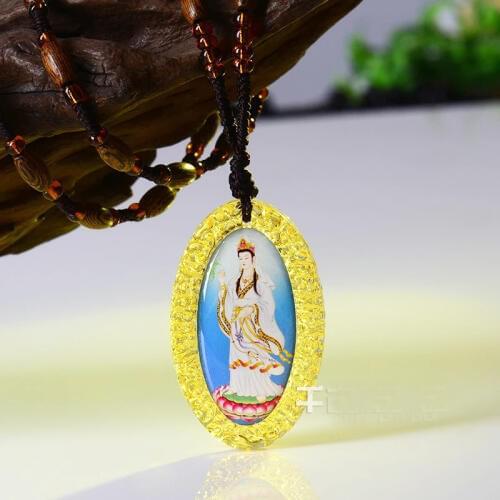 Asia HOME pocket travel efficacious Mascot Bless Safe luck Avalokitesvara Guanyin Buddha Crystal Pendant Buddhist Mantra Amulet