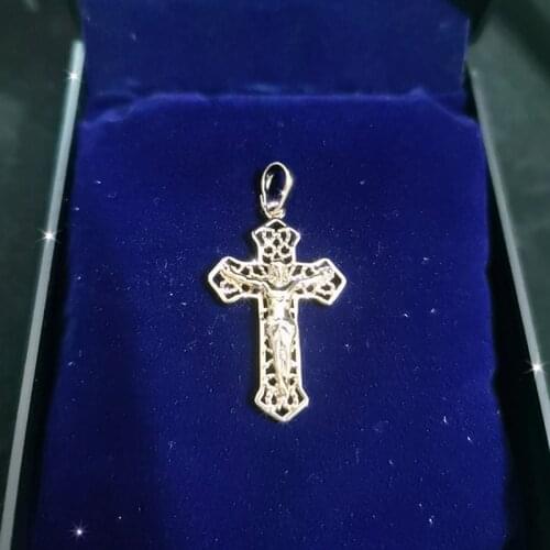 Baroque Solid Gilded Jesus Cross Neck Pendant For Men Priest Religion Copper Hollow Necklace Jewelry Naszyjnik Collier