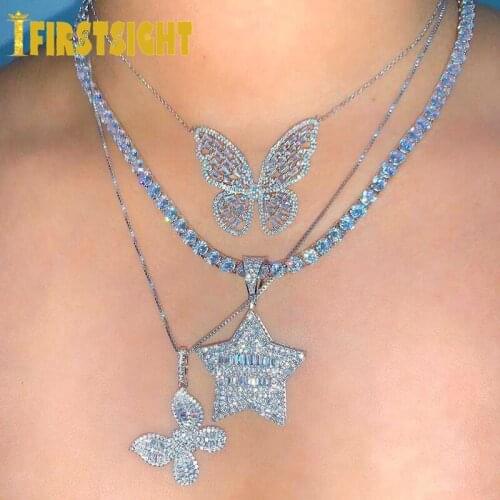 2021 New Iced Out 5A Zircon Butterfly Pendant Choker Women Fashio Jewelry Box Chain Silver Color Butterflys Charm Necklace
