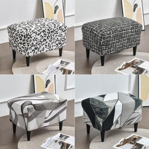 Leopard Print Ottoman Covers Spandex Rectangle Stool Cover All-inclusive Footstool Furniture Protector Sofa Footrest Stool Cover