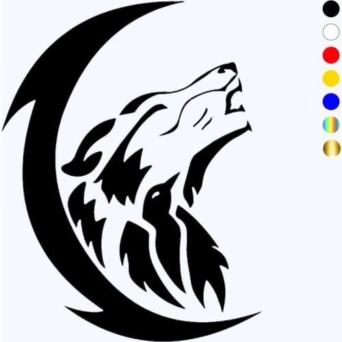 CK20332# Die-Cut Vinyl Decal Wolf and Crescent Car Sticker Waterproof Auto Decors on Car Body Bumper Rear Window