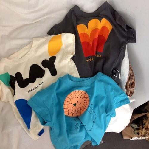 Boys and Girls Childrens Short-sleeved T-shirt Retro Cute Childrens Baby Cartoon Loose Cotton Short-sleeved T-shirt Top