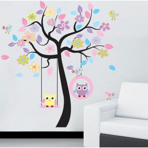 DIY Owl Bird Tree Wall Sticker Home Decor Room for Kids Living room Decals Children Baby Nursery Decorative Wallpapers stickers