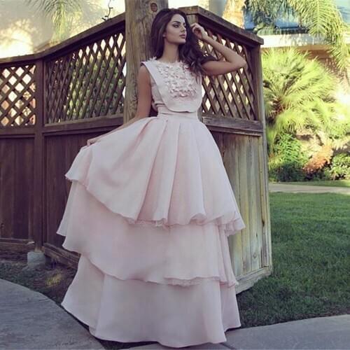 Flowers Long Prom Dresses Dubai Couture 2020 Tiered Middle East Muslim Formal Party Gowns Long Evening Dress vestidos de fiesta