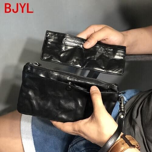 Long Wallets Mens Clutch Bag Men Card Holder Purse Mobile Phone Bags 2020 New Handmade Soft Leather Large Capacity Leather Fold
