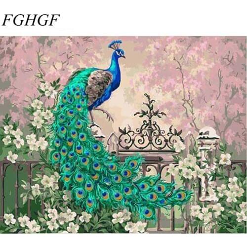 FGHGF Framed Peacork Picture Painting By Numbers DIY Painting Coloring By Numbers Wall Art Home Decor For House