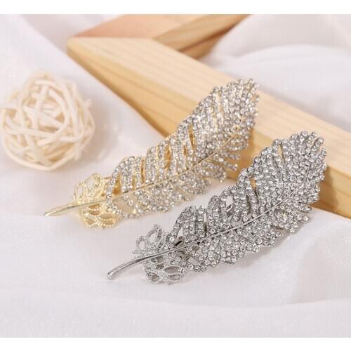 Korean Fashion Rhinestone Feather Hair Clips Hair Accessories For Women Luxury Chic Barrette Pins Girl Jewelry Spinki Do Wlosow