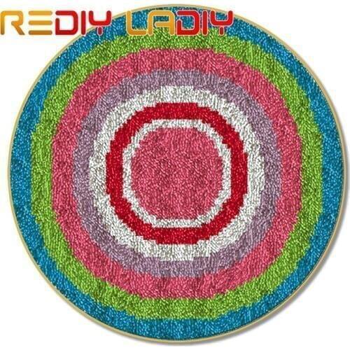 Latch Hook Rug Colorful Circle Crocheting Carpet Rug 100% Acrylic Yarn Sofa Cushion Mat Crochet Tapestry DIY Carpet Art & Crafts