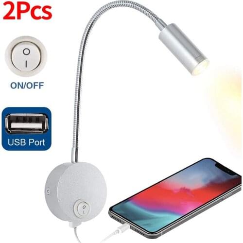 2PCS DC 12V Reading Light with USB Charging Port, RV Interior Lights, Flexible LED Light Fixtures