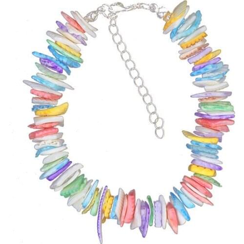 Boho Summer Necklace Colorful /White Shell Nugget Irregular Gravel Chips Beads Necklaces for Women Wedding Gifts Choker Necklace