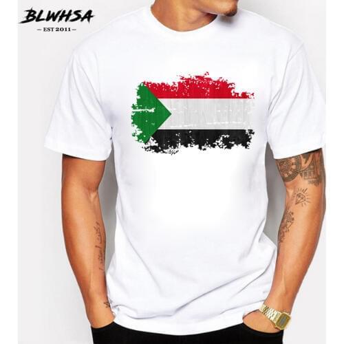 BLWHSA Sudan National Flag Summer Men T Shirts Casual Nostalgic Style Designs Short Sleeve Mens T-Shirt Sudan Tee Shirt