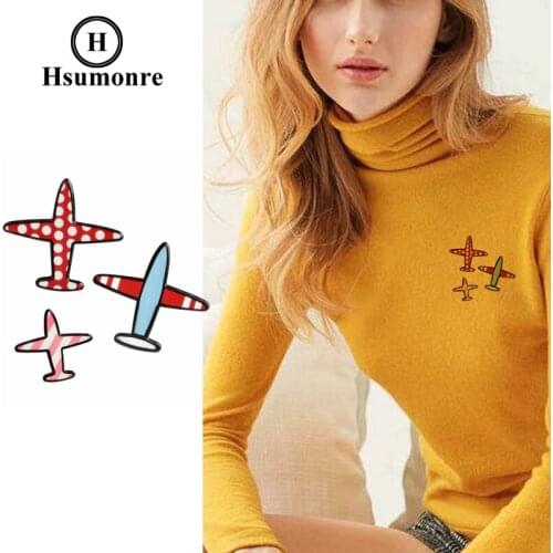 Plane Cartoon Cute Brooches Red Blue Pink Lapel Pins Colorful Acrylic Jeans Denim Shirt Pin Badge Jewelry 3pcs/set
