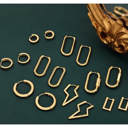 Trendy Geometric Ellipse Twist Hoop Earrings for Women Simple Gold Metal Circle lightning Shape Earrings Fashion Wedding Jewelry