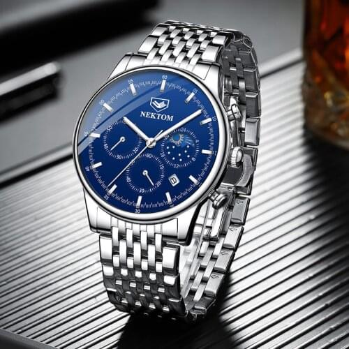 NEKTOM Mens Watch Top Brand Luxury Mens Watches Fashion Sports Watches Stainless Steel Business Watch Men Clock Reloj Hombre