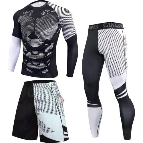 Mens Workout Set Compression Shirt and Pants Top Long Sleeve Sports Tight Base Layer Suit Quick Dry & Moisture-Wicking