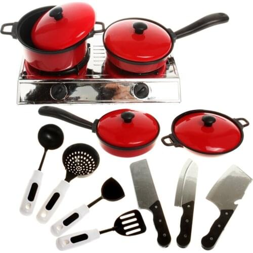 13 Pieces Kids Play House Toy Baby KitchenWare Cooking Utensil Pretend Play Toy Pot Pan Food Dishes Cookware Set Simulation Gift
