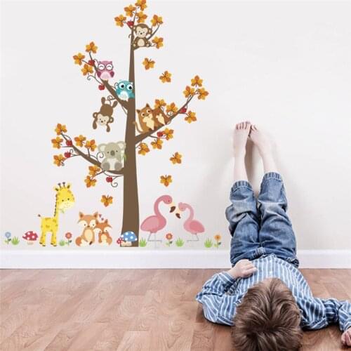 Cute Forest Animals Big Tree Wall Sticker For Kindergarten Kids Room Bedroom Home Decoration Cartoon Safari Mural Art Decals