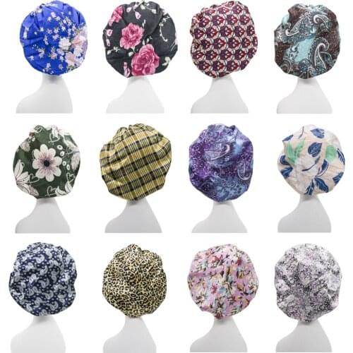 New Fashion Narrow-Edged Satin Print Sleep Care Hood Cap Windproof Breathable Comfortable Adult Adjustable Sturdy Headgear