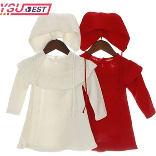 New 2020 Girl Princess Sweater Dress Autumn Winter Knitted Cute White Baby Dress Kids Knee-Length Dress For Infant Girl Dress
