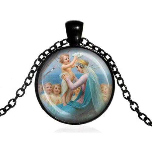 New Fashion Mary Mother of Baby Glass Necklace Blessed Virgin Pendant Jewelry Glass Dome Necklace Vintage Gift