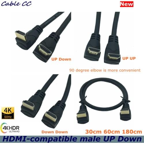 New 4K * 2K 60Hz Resolution HDMI-compatible 2.0 Version 90 Degree Angle Male to Male HDMI Computer Monitor Splitter HD Cable
