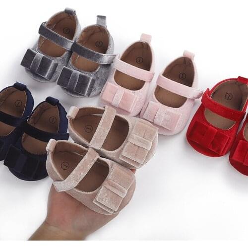 High Quality Newborn Baby Girls Shoes Buckle First Walkers with Bow Baby Princess Baby Shoes Soft Soled Non-slip Crib Shoes