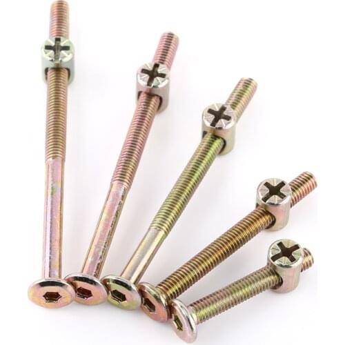 Wholesale 10 pcs/Lot M6 Carbon Steel Furniture Bolts With Barrel Nuts Dowel Nut Connector Fastener