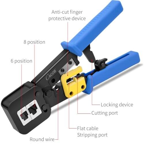 CNCOB RJ45 Pliers Perforated Crimp Cat5 Cat5e Cat6 Cat6a Network Crimping Tool Ethernet Cable Stripper Networking Clamp Clip Lan
