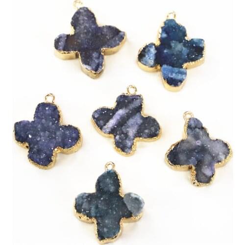 Natural Stone Four-leaf Clover Pendant Plant Shape Pendant Decorative Jewelry Making DIY Charm Necklace Accessory Pendant