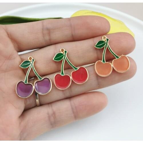 10pcs enamel cherry charm fruit jewelry accessories earring pendant bracelet necklace charms zinc alloy diy finding 22*19mm