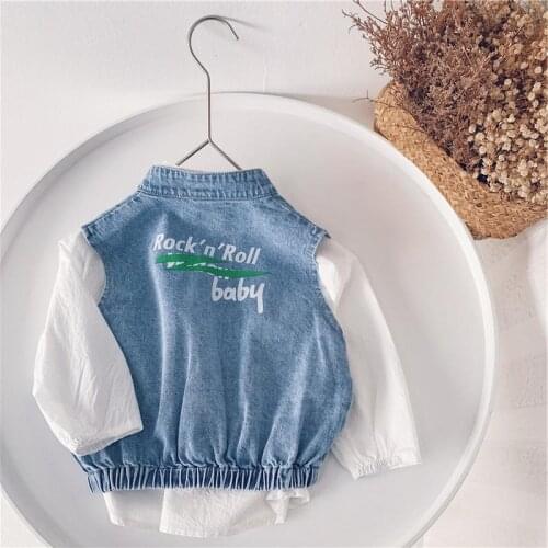 Childrens Spring Autumn 2021 New Korean Boys Casual Blue Denim Vest Childrens Simple Workwear Vest Trend